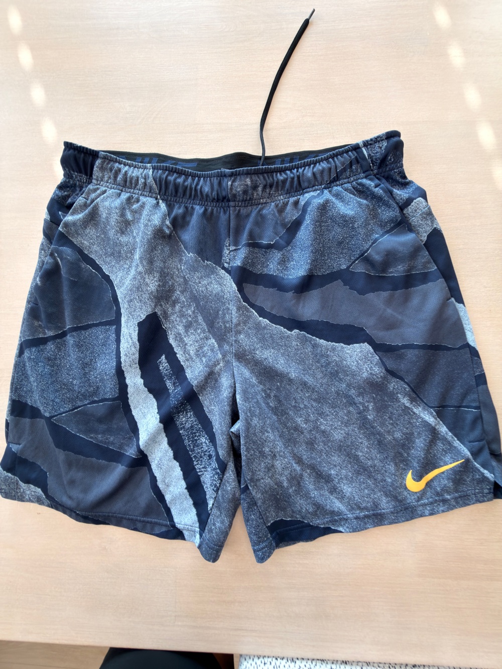 Nike Men’s Black & Gray Athletic Shorts with Yellow Swoosh